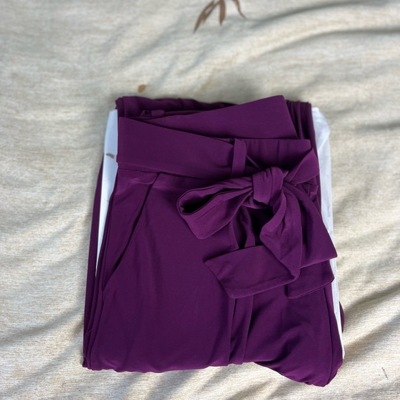 Nina Leonard | New Narrow leg Pleat Front Purple Sz L Jersey self tie pants belt - Picture 9 of 16
